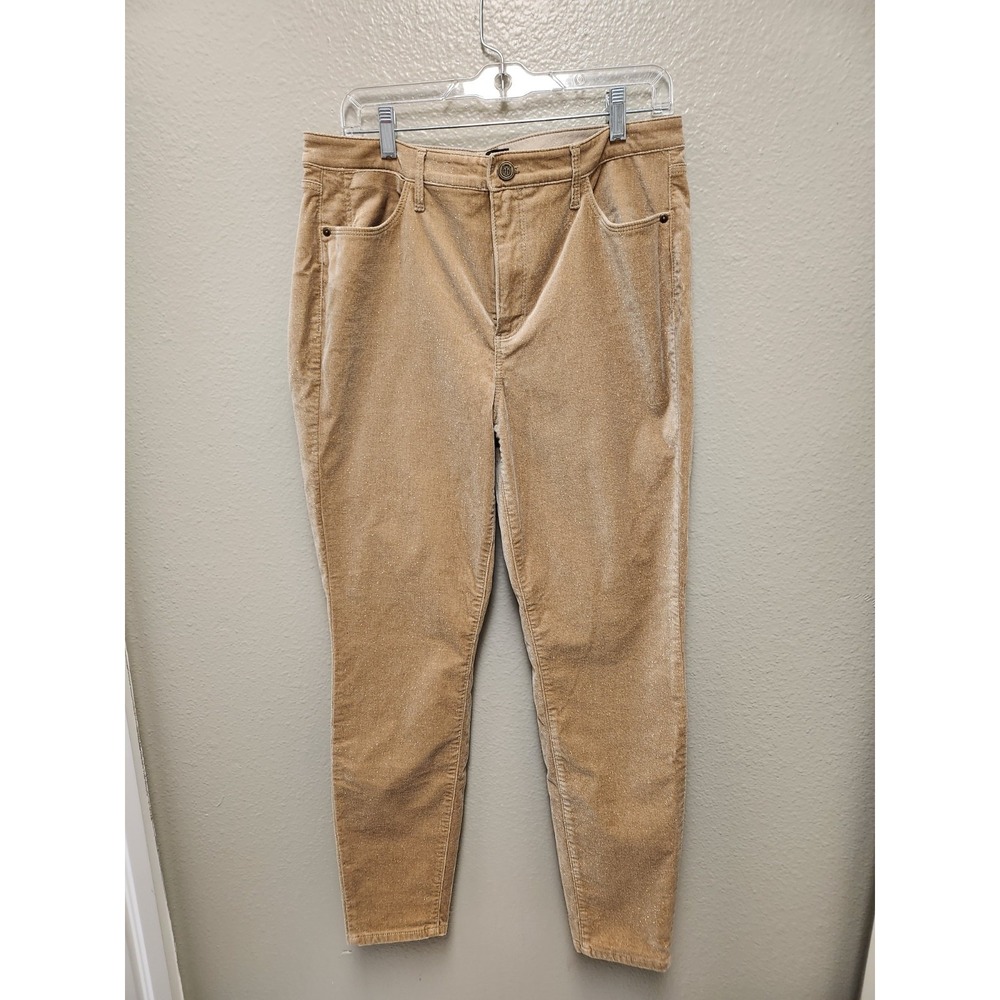 Talbots Women Corduroy Pants Jeggings 12 Tan Glitter High Waist Ankle